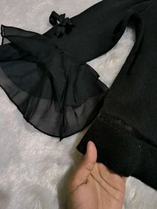 Black ribbed, Bell Sleeve Top