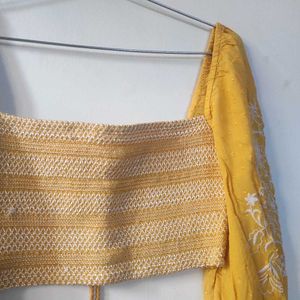 Yellow Embroidered Crop Top