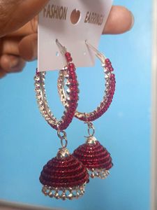Red Jhumka Hoop Earrings