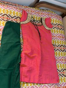 Pink &amp; Green Kurta Set