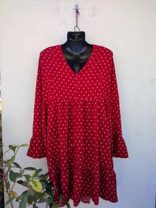 SHEIN Confetti Heart Print Flounce Sleeve Dress