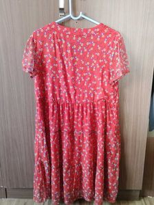 Red Floral Print Midi Dress