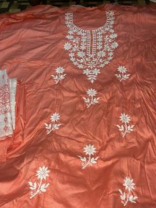 Choose One Peach Embroidered Kurta Set
