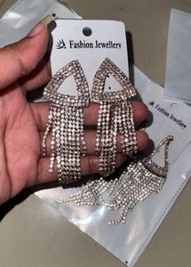 Triangle supar shiny diamond Tassel Earrings