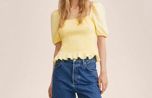 Yellow Smocked Puff Sleeve Top