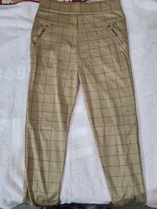 Beige Plaid Trousers
