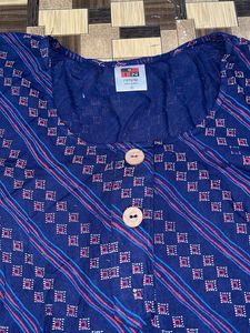 Blue Patterned Button-Down Top