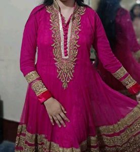 Beautiful Rose Color Gown With Dupatta Nd Slacks