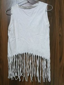 White Fringe Tank Top