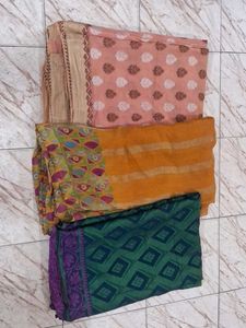 Combo OF 3 Beautiful Sarees Net ,cotten