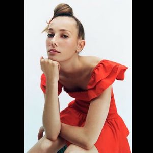 Zara Boho Cotton Bright Red Ruffles Smocked