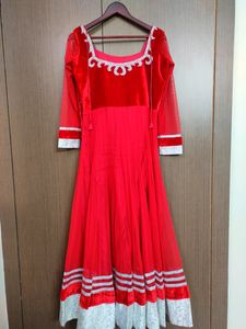 Red Velvet And Net Ethnic Suit |  Size 38