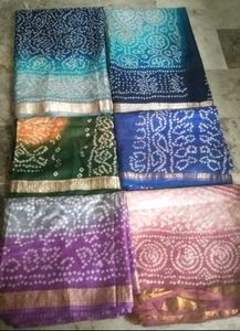 6Brand New Bandhani cotton silk saree set