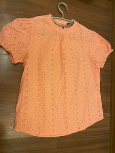 DNMX SCHIFFLI EMBROIDERED TOP WITH PUFFED SLEEVES
