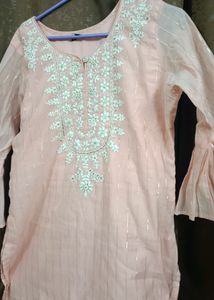 Peach Colour Ambrodaried Kurta With Plazzo
