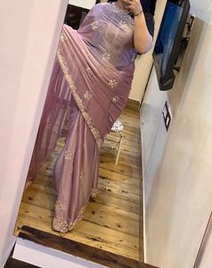 Elegant Pink Embellished Saree