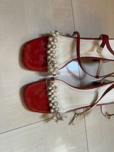 Red Pearl Embellished Heels