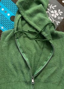Green Knit Zip-Up Hoodie
