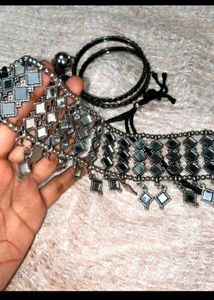 &#34;Black Necklace With Mirrored Accents&#34;