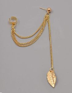 Comboo Of Gold Drop Leaf Tassel Ear Cuffs &amp; Studs