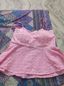 Pink Embroidered Peplum Tank