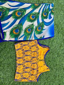 Digital print sari mor pankh print