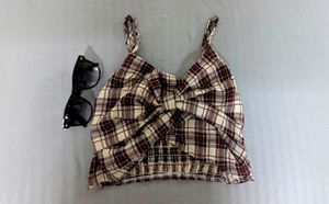 Plaid Tie-Front Crop Top
