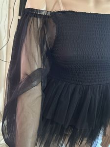 Black Net Empire Crop Top