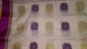 Elegant Purple &amp; White Floral Tussar Saree