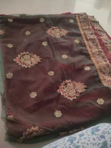 Elegant half net  chiffon saree with blouse