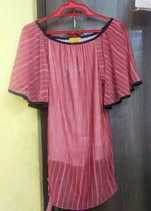 2 Combo Pink Striped Detail Top Blue T Shirt