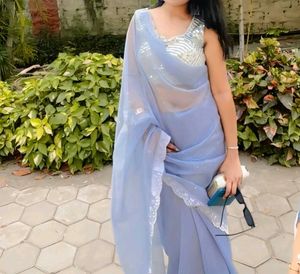 Farewell Saree With Mirror Worked Blouse