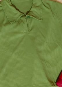 Fennel Green Polo Neck Ribbed Crop Tshirt