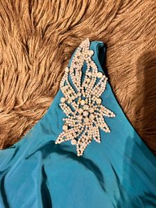 One Shoulder Teal Blue Gown