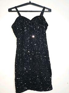 Ladies Black Glitter Party  One Piece Dress