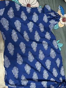 Blue Printed Kurta with Tassels