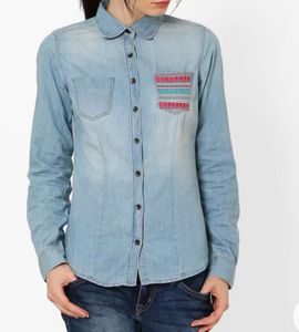 Lightly Washed Denim Embroidered Shirt