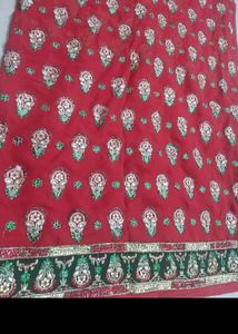 Red Embroidered Sari Fabric