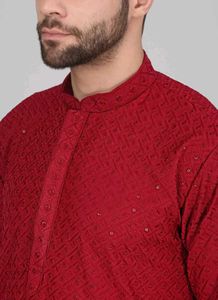 Kraft India Men Cotton Red Embroidered Sequined Ku