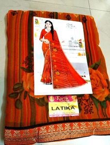 Brand New Synthetic Chiffon Saree W Blouse Piece