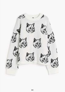 White Cat Print Sweater