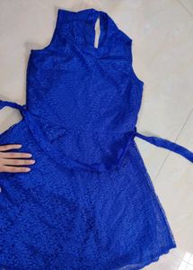 Blue Lace CUTE DRESS WITH belt And Zip