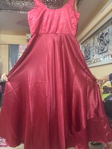 Pure Japan Satin Rose Red Floor Length Flowy Gown