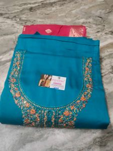 Teal Embroidered Dress Material