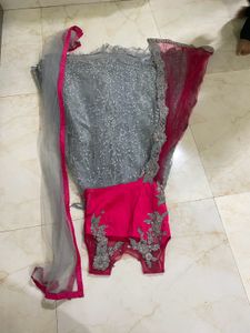 Pink &amp; Gray Embellished Lehenga Choli
