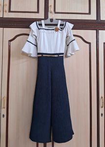 Elegant Off-White & Navy Blue Jumpsuit