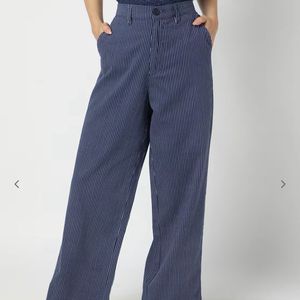 Striped Straight Fit Flat-Front Trousers
