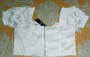 White Crop Top with Puff Sleeves