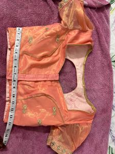 Pink &amp; Gold Embellished Saree With Stitched Blouse