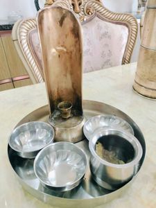 Brass Diya With Steel Thali Nd Katori